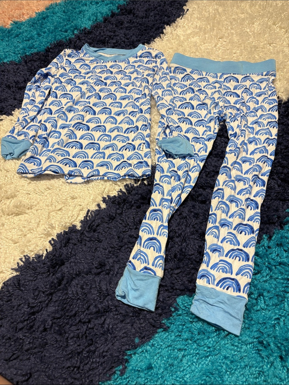 Little Sleepies Blue Rainbow Pajama Set with Light Blue Trim